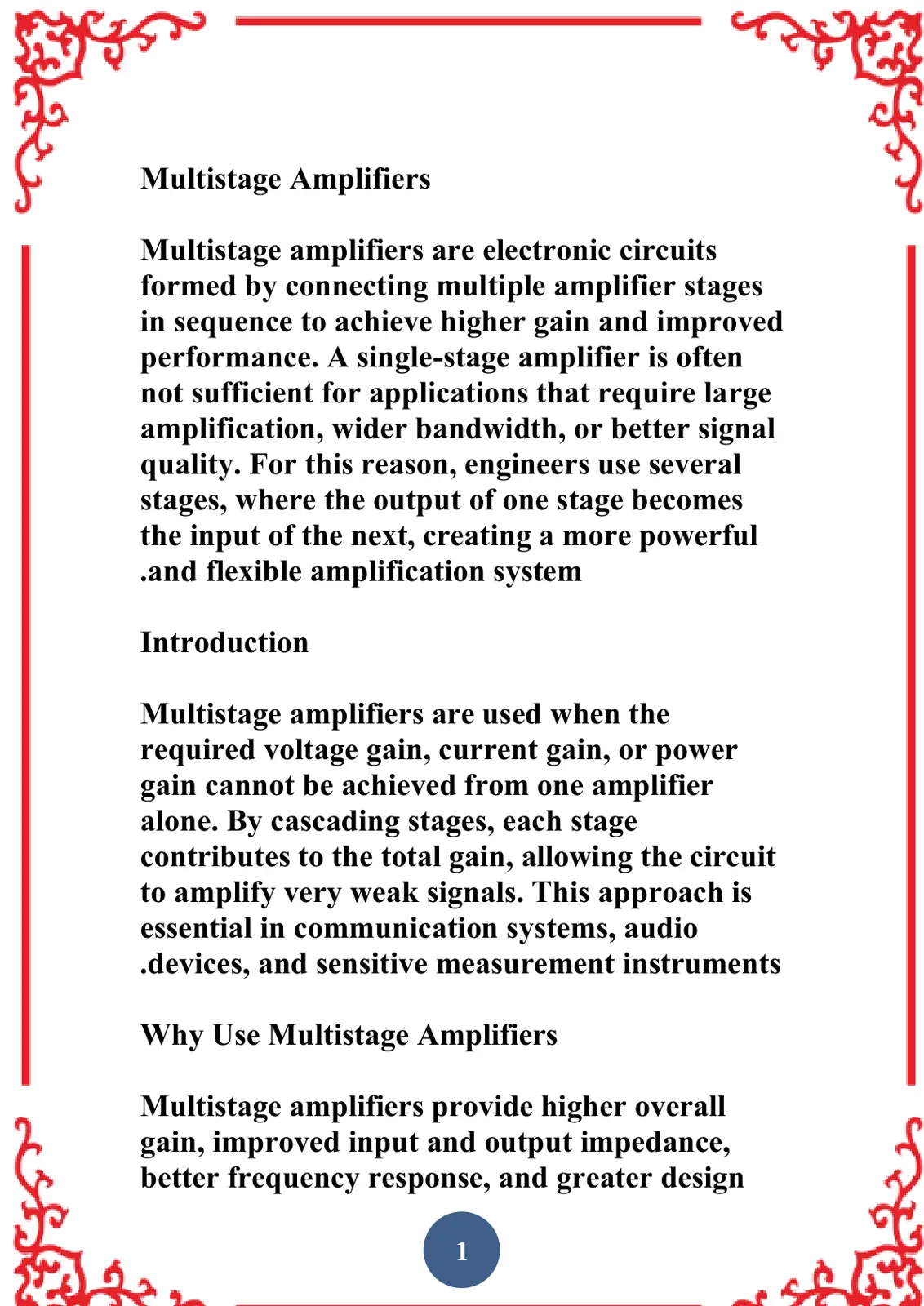 غلاف تقرير Multistage Amplifiers