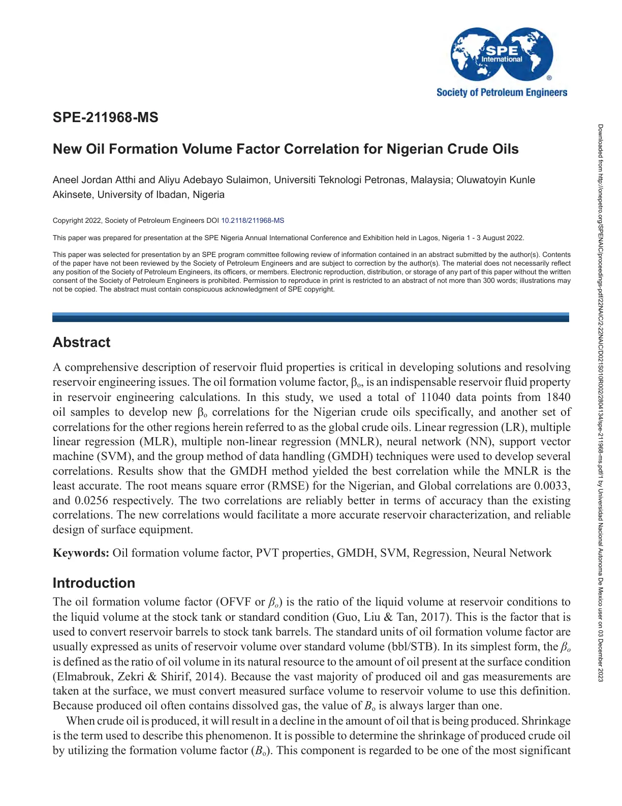 غلاف تقرير New Oil Formation Volume Factor Correlation for Nigerian Crude Oils