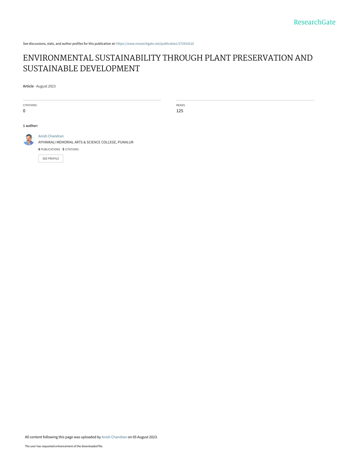 غلاف تقرير ENVIRONMENTAL SUSTAINABILITY THROUGH PLANT PRESERVATION AND SUSTAINABLE DEVELOPMENT
