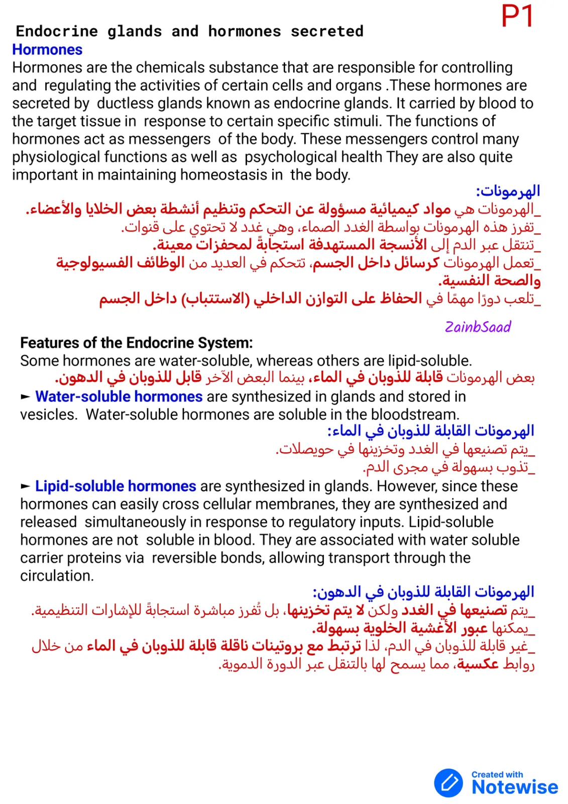 غلاف تقرير Endocrine glands and hormones secreted