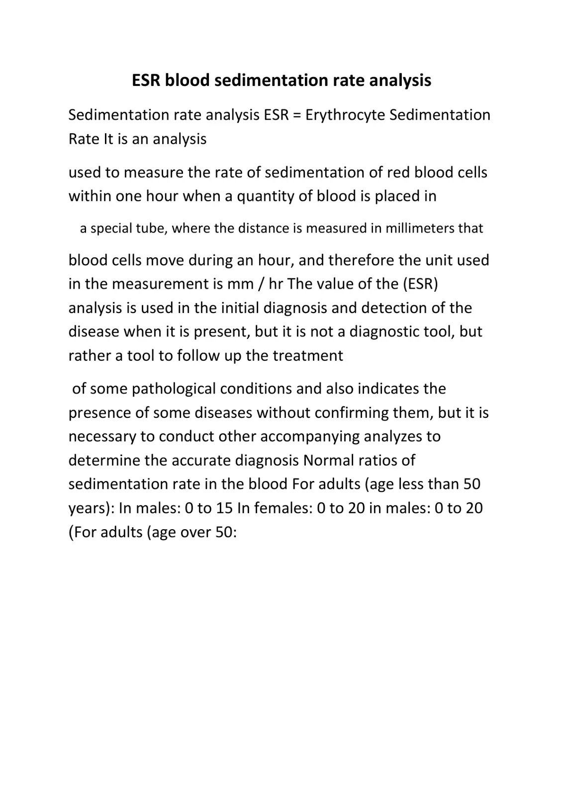 غلاف تقرير ESR blood sedimentation rate analysis
