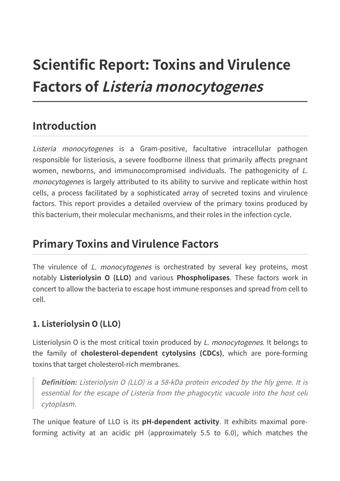 غلاف تقرير Scientific Report: Toxins and Virulence Factors of Listeria monocytogenes