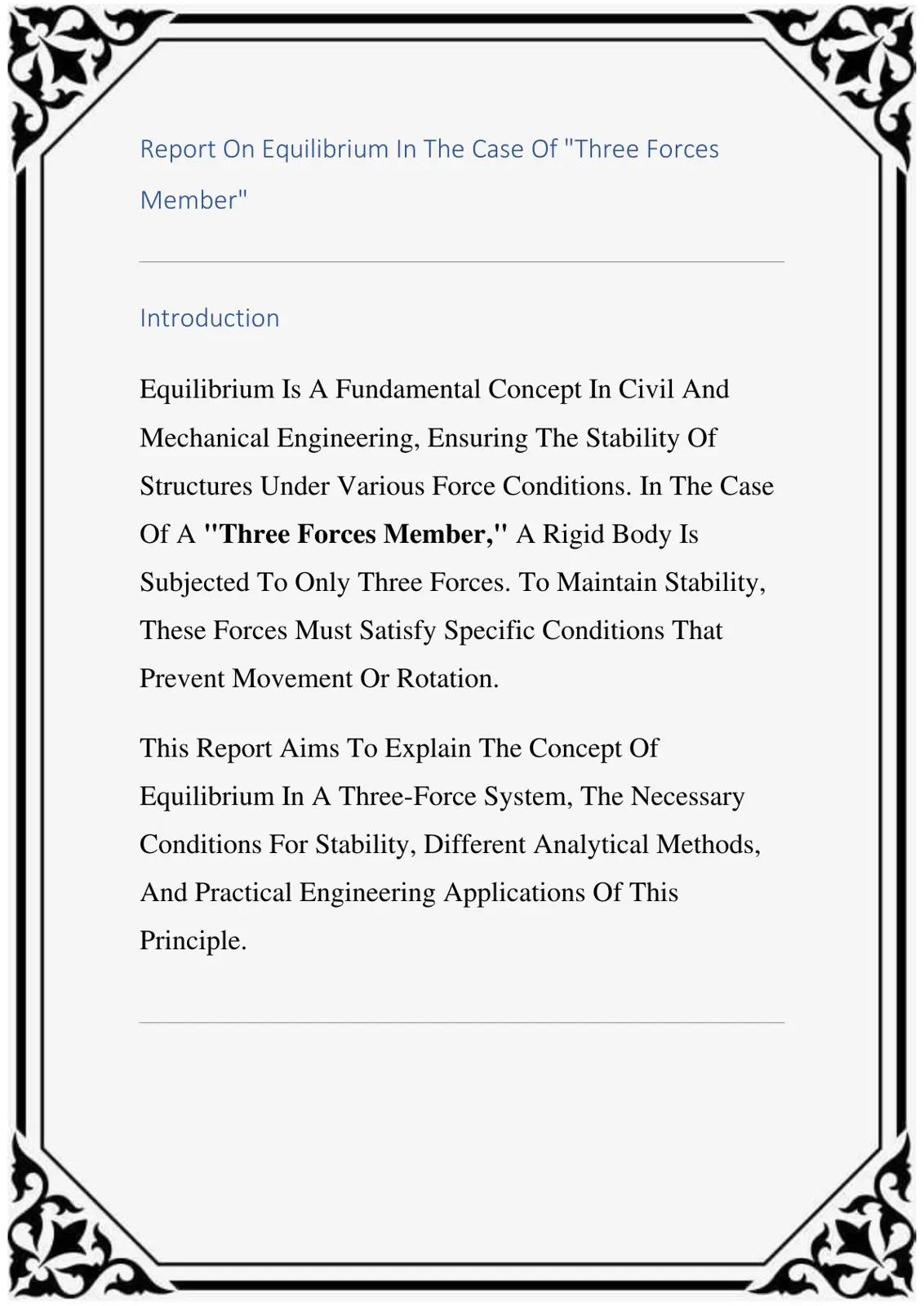 غلاف تقرير Report On Equilibrium In The Case Of "Three Forces Member"