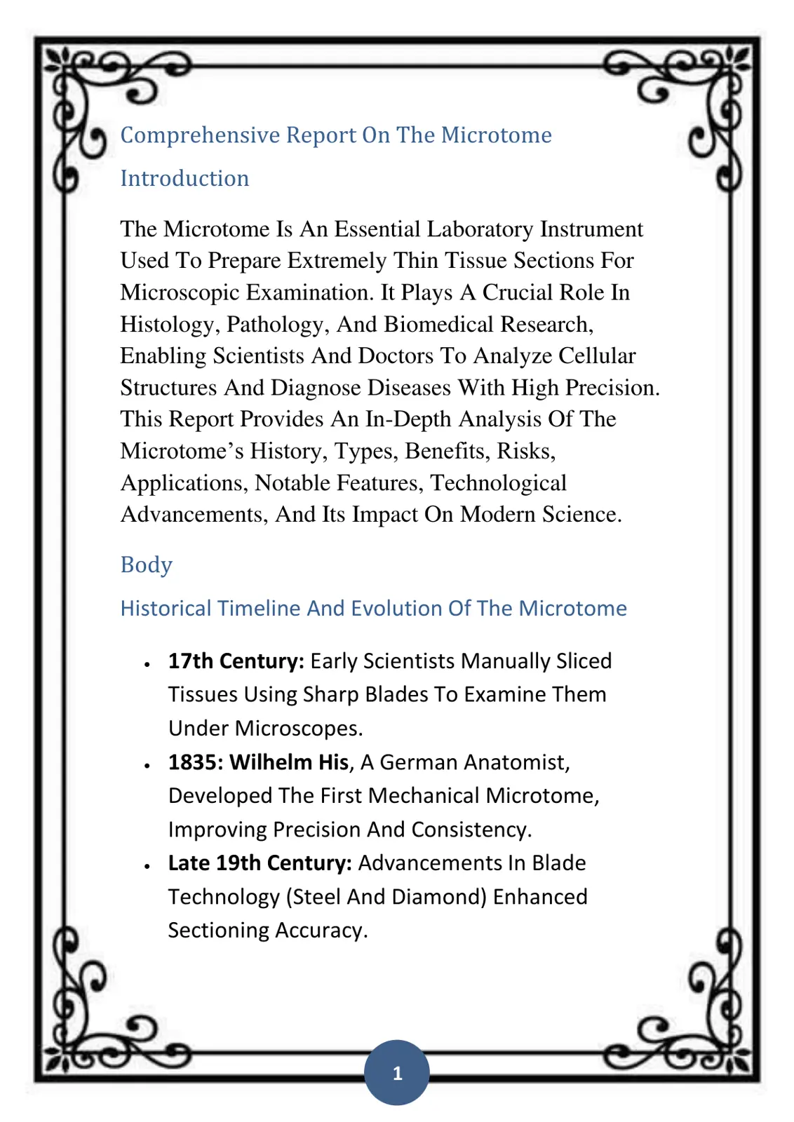 غلاف تقرير Comprehensive Report On The Microtome