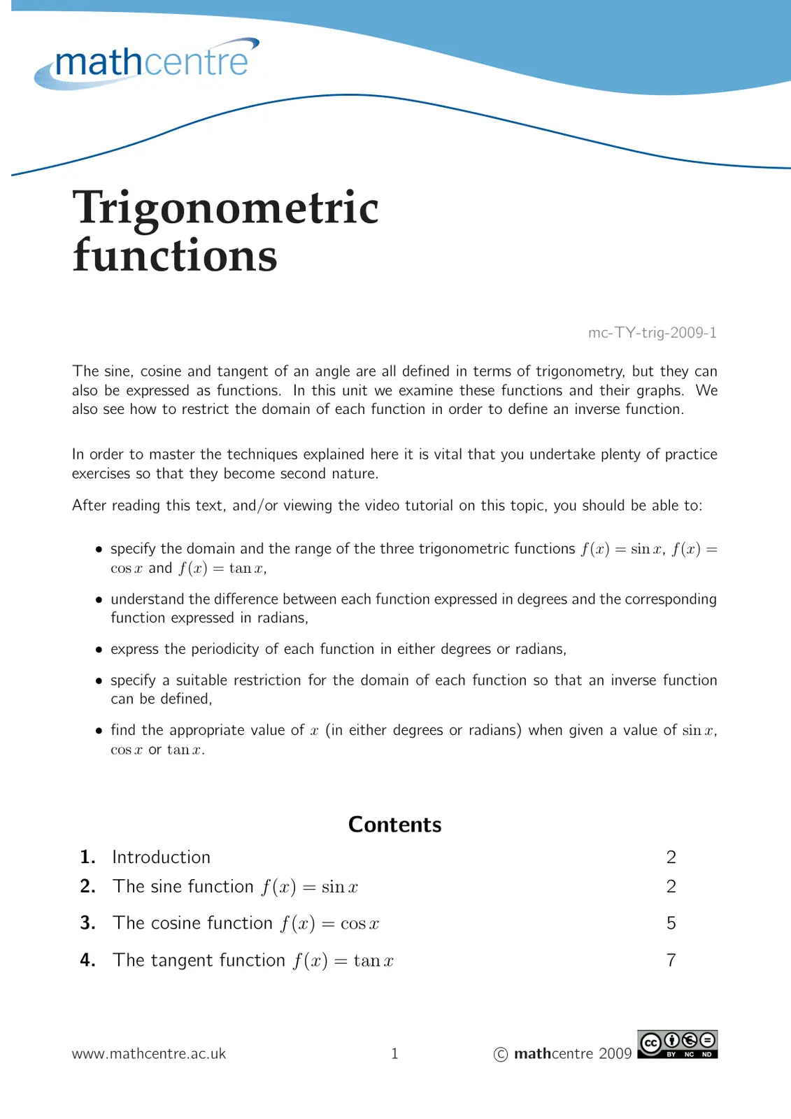 غلاف تقرير Trigonometric functions mc-TY-trig-2009-1