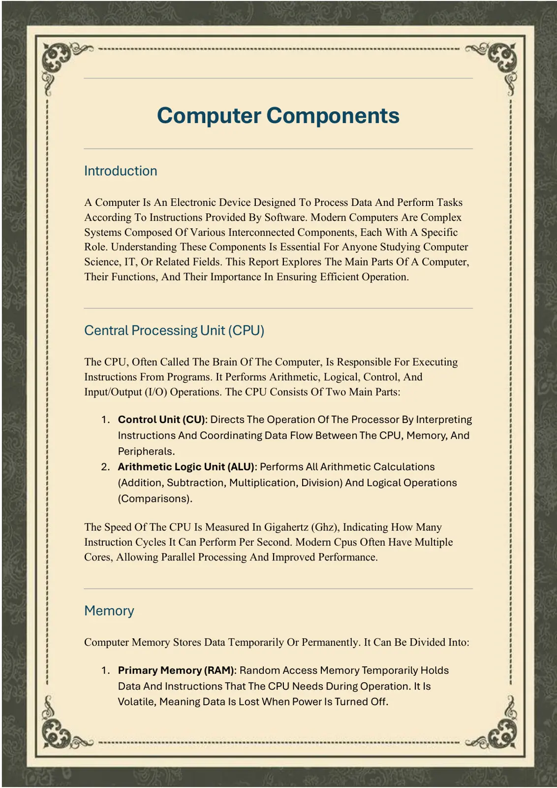 غلاف تقرير Computer Components