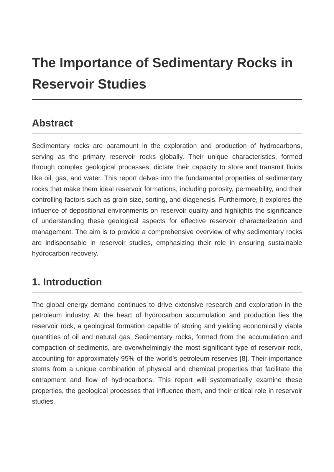 غلاف تقرير The Importance of Sedimentary Rocks in Reservoir Studies