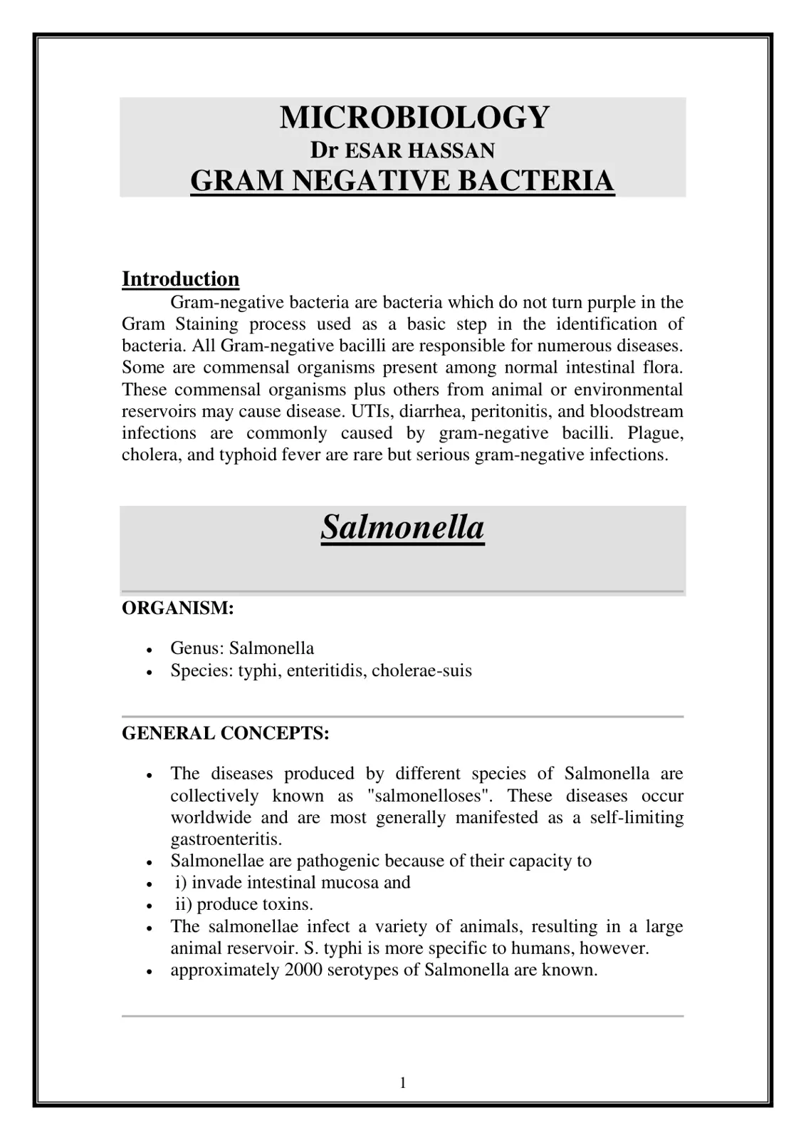 غلاف تقرير Gram Negative Bacteria