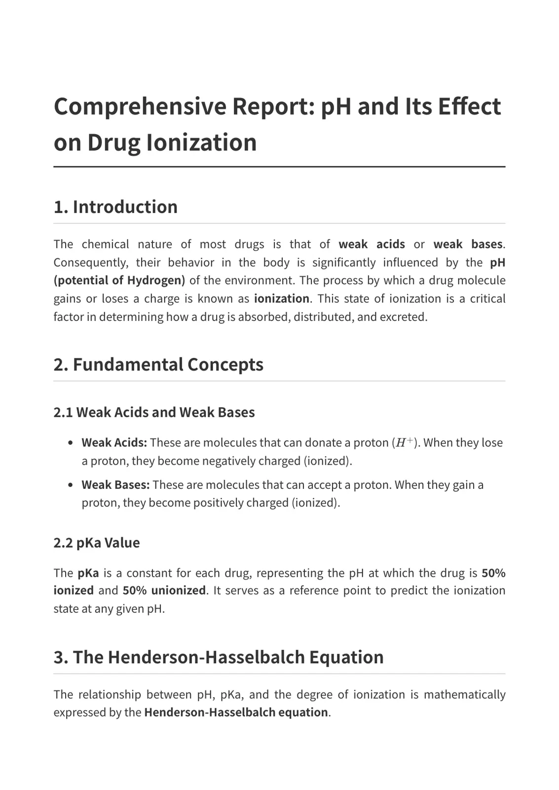 غلاف تقرير Comprehensive Report: pH and Its Effect on Drug Ionization