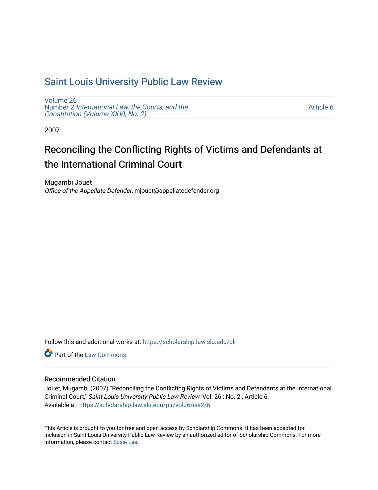 غلاف تقرير Reconciling the Conflicting Rights of Victims and Defendants at the International Criminal Court
