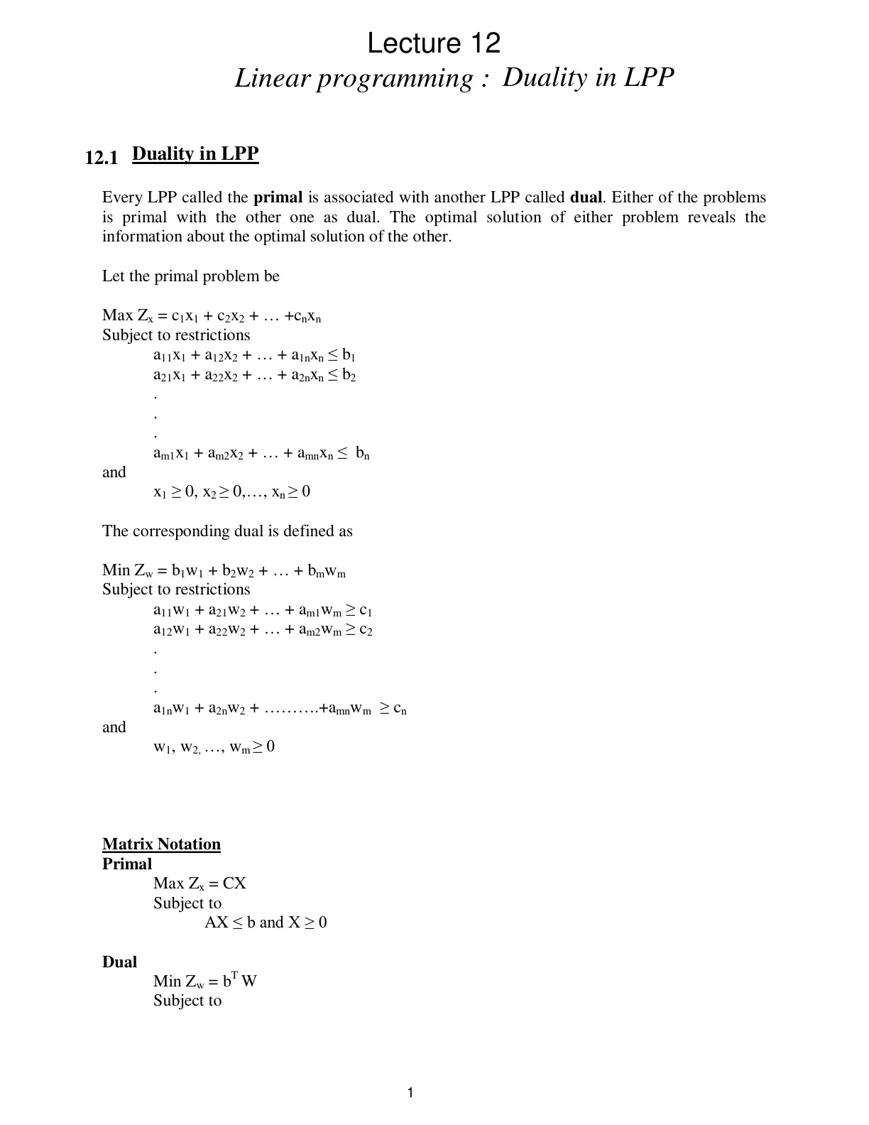 غلاف تقرير Linear programming: Duality in LPP