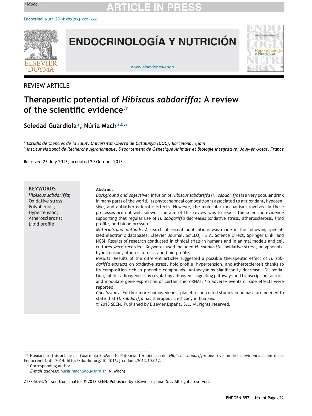 غلاف تقرير Therapeutic potential of Hibiscus sabdariffa: A review of the scientific evidence
