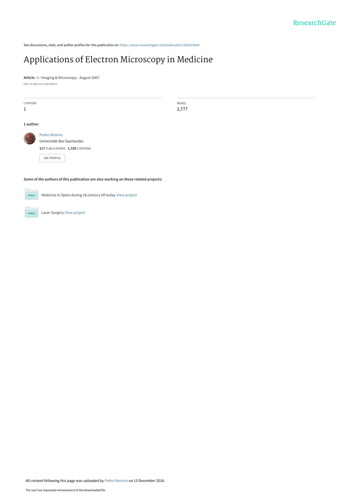 غلاف تقرير Applications of Electron Microscopy in Medicine
