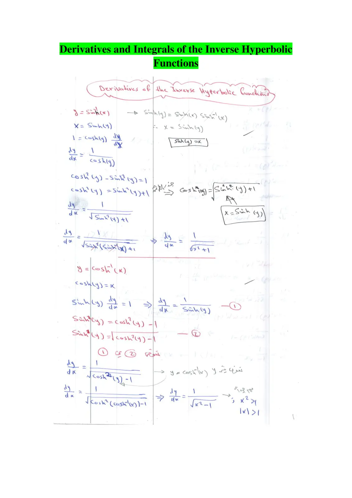 غلاف تقرير Derivatives and Integrals of the Inverse Hyperbolic Functions