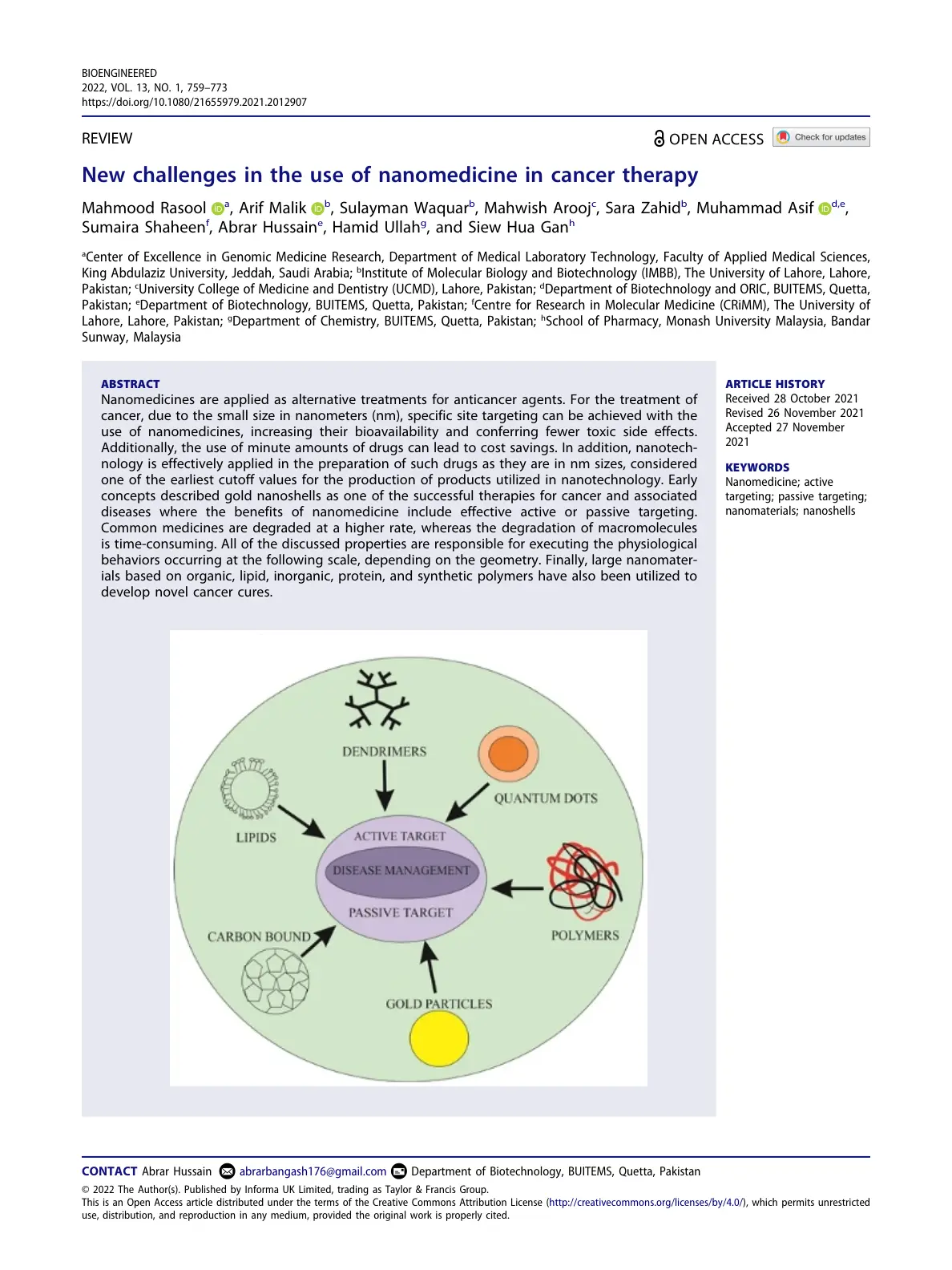 غلاف تقرير New Challenges in the Use of Nanomedicine in Cancer Therapy