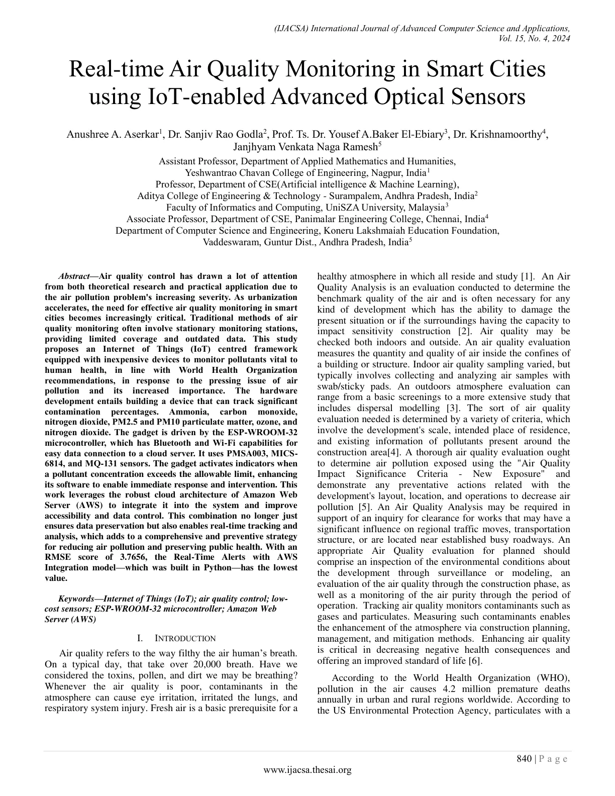 غلاف تقرير Real-time Air Quality Monitoring in Smart Cities using IoT-enabled Advanced Optical Sensors