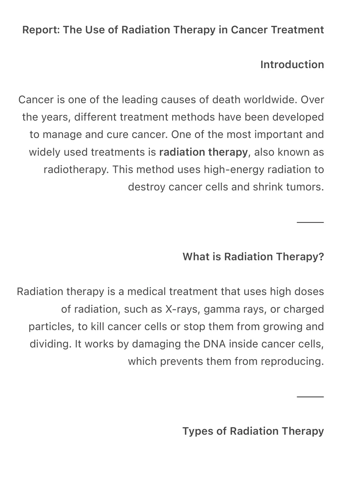 غلاف تقرير The Use of Radiation Therapy in Cancer Treatment