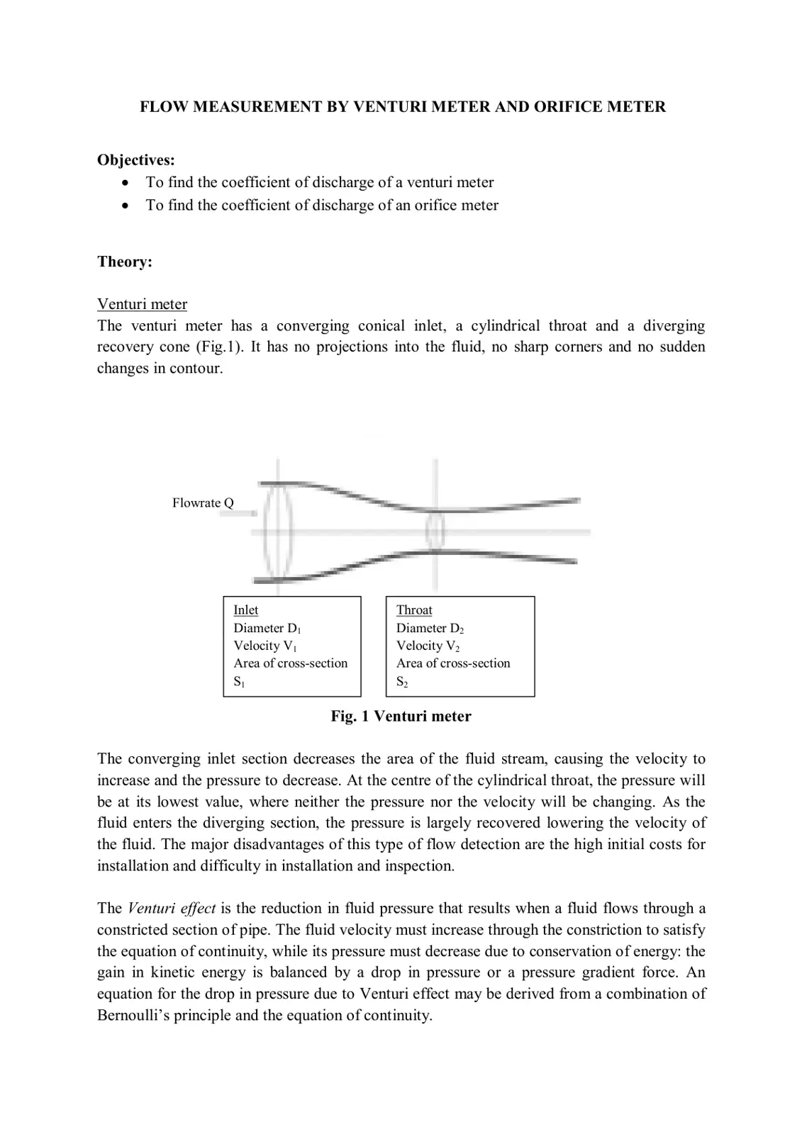 غلاف تقرير FLOW MEASUREMENT BY VENTURI METER AND ORIFICE METER