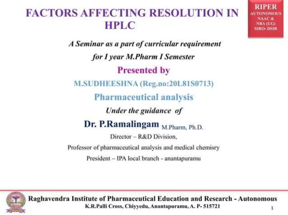 غلاف تقرير FACTORS AFFECTING RESOLUTION IN AUTONOMOUS HPLC