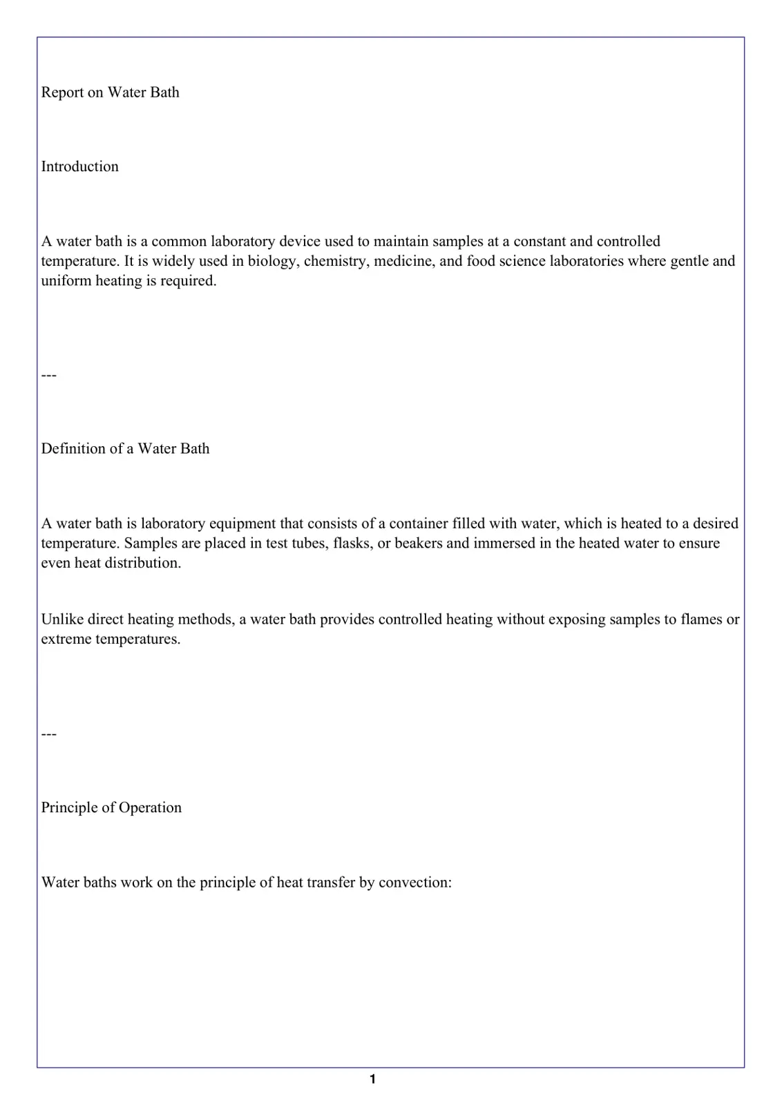 غلاف تقرير Report on Water Bath