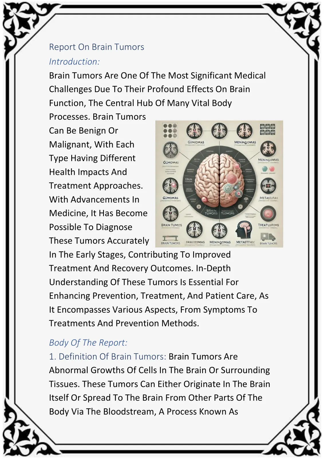 غلاف تقرير Report On Brain Tumors