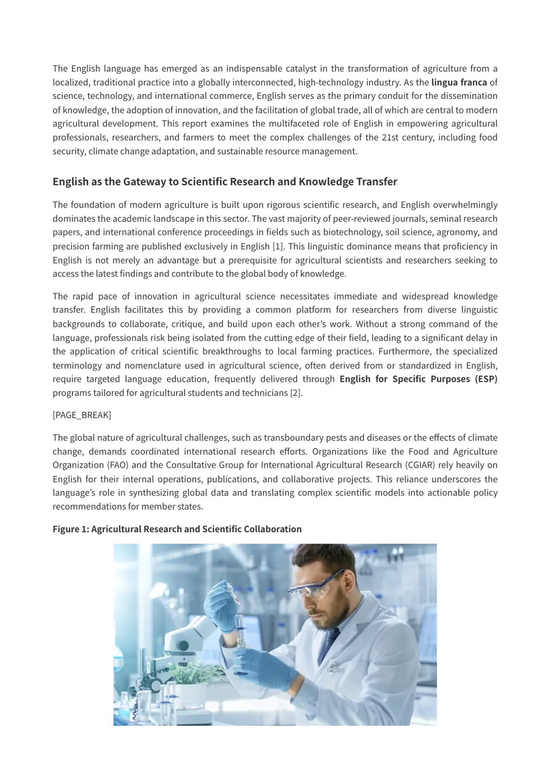 غلاف تقرير The Role of English in Modern Agricultural Development