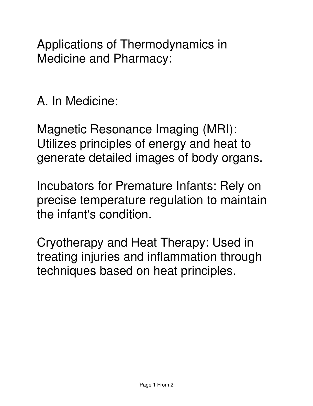 غلاف تقرير Applications of Thermodynamics in Medicine and Pharmacy: