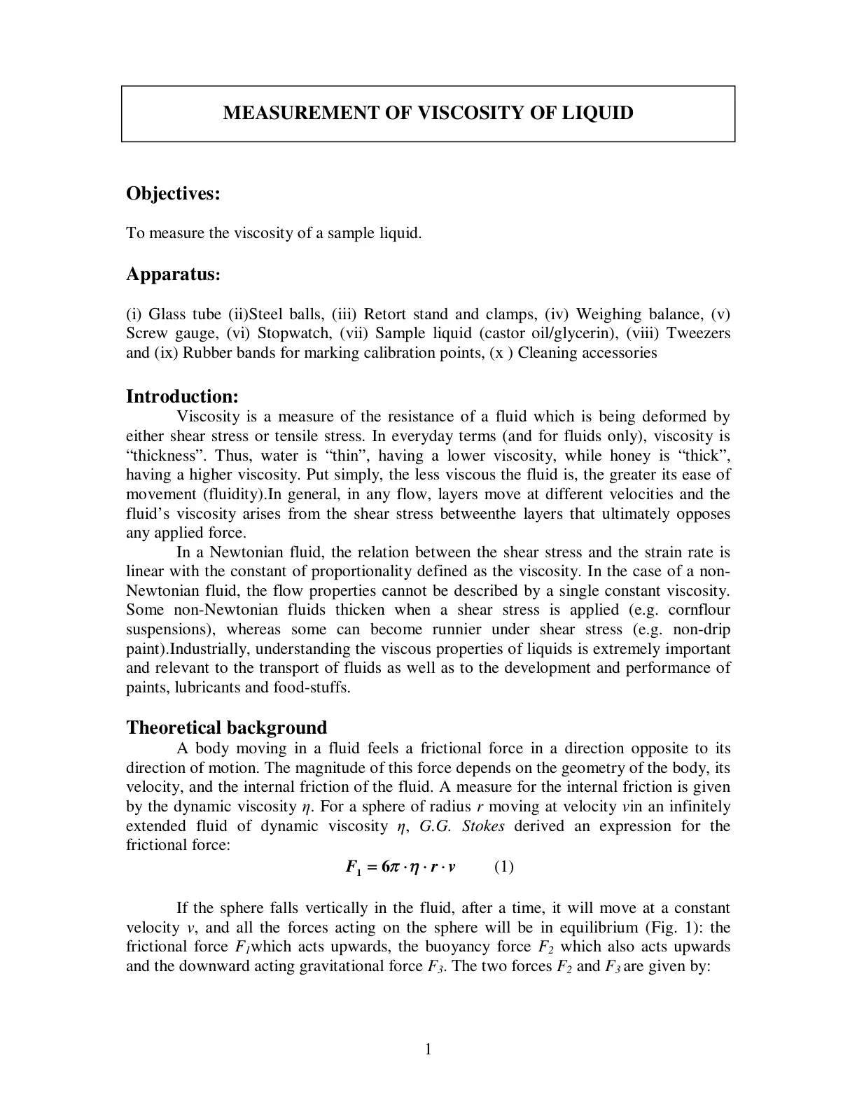 غلاف تقرير Measurement of Viscosity of Liquid