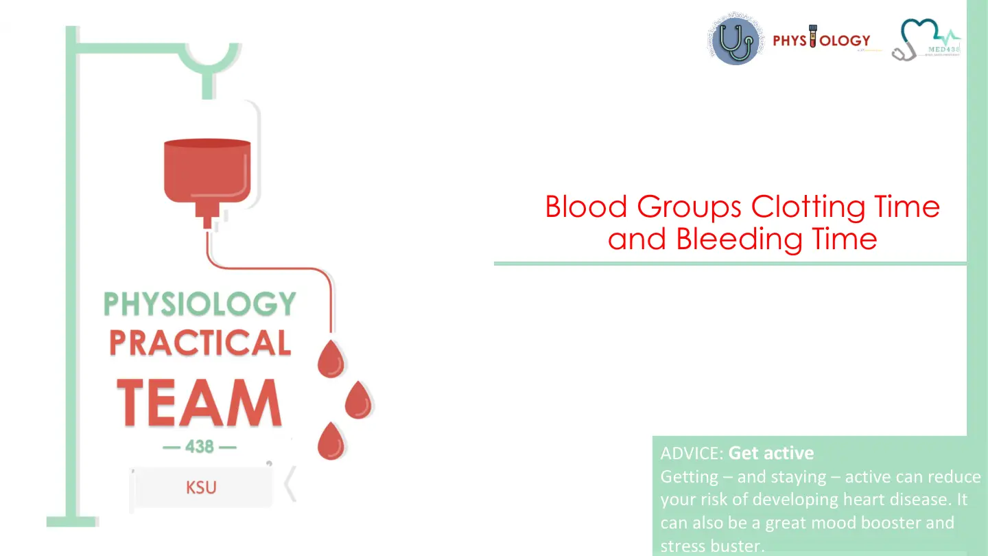 غلاف تقرير Blood Groups Clotting Time and Bleeding Time