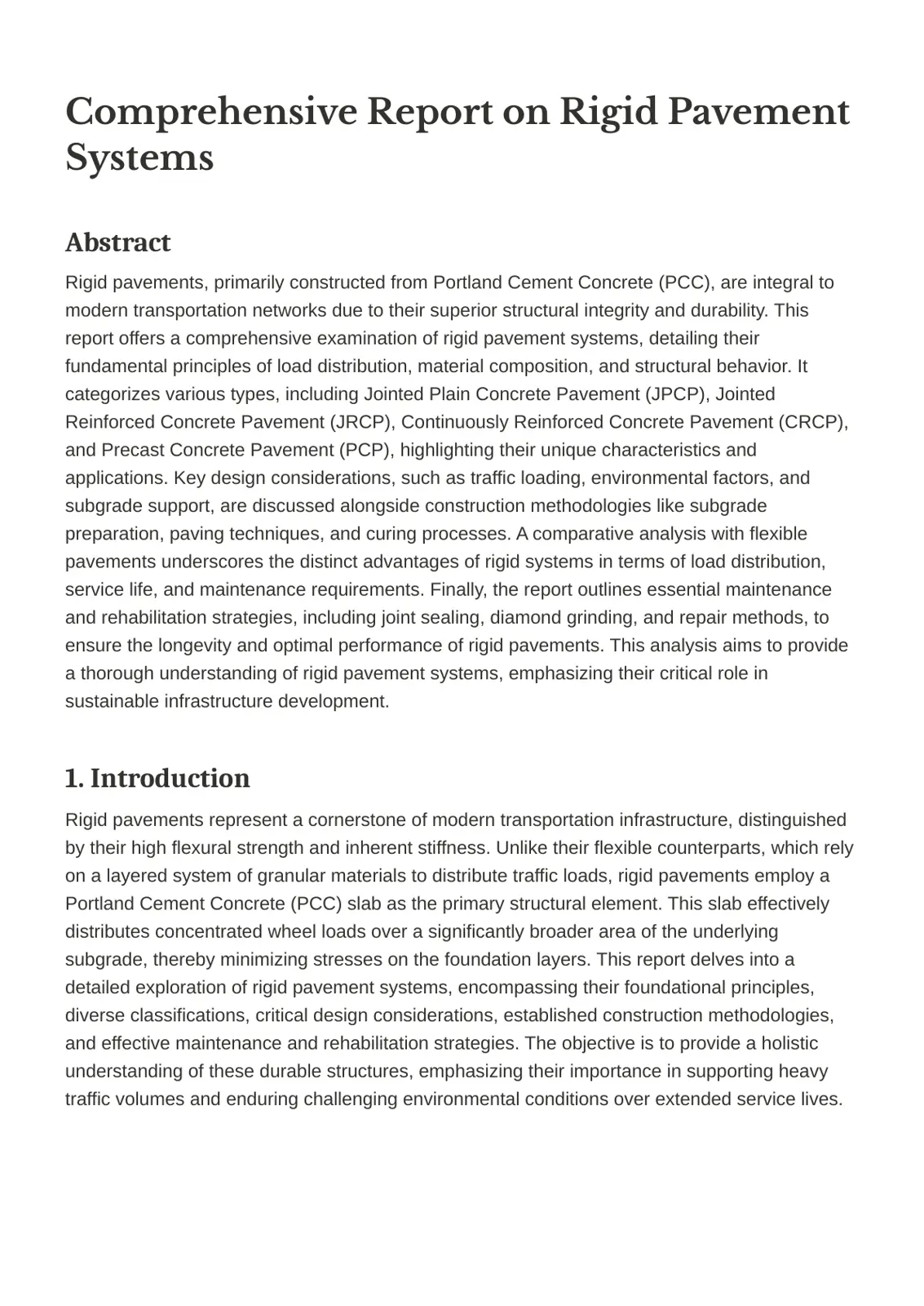 غلاف تقرير Comprehensive Report on Rigid Pavement Systems