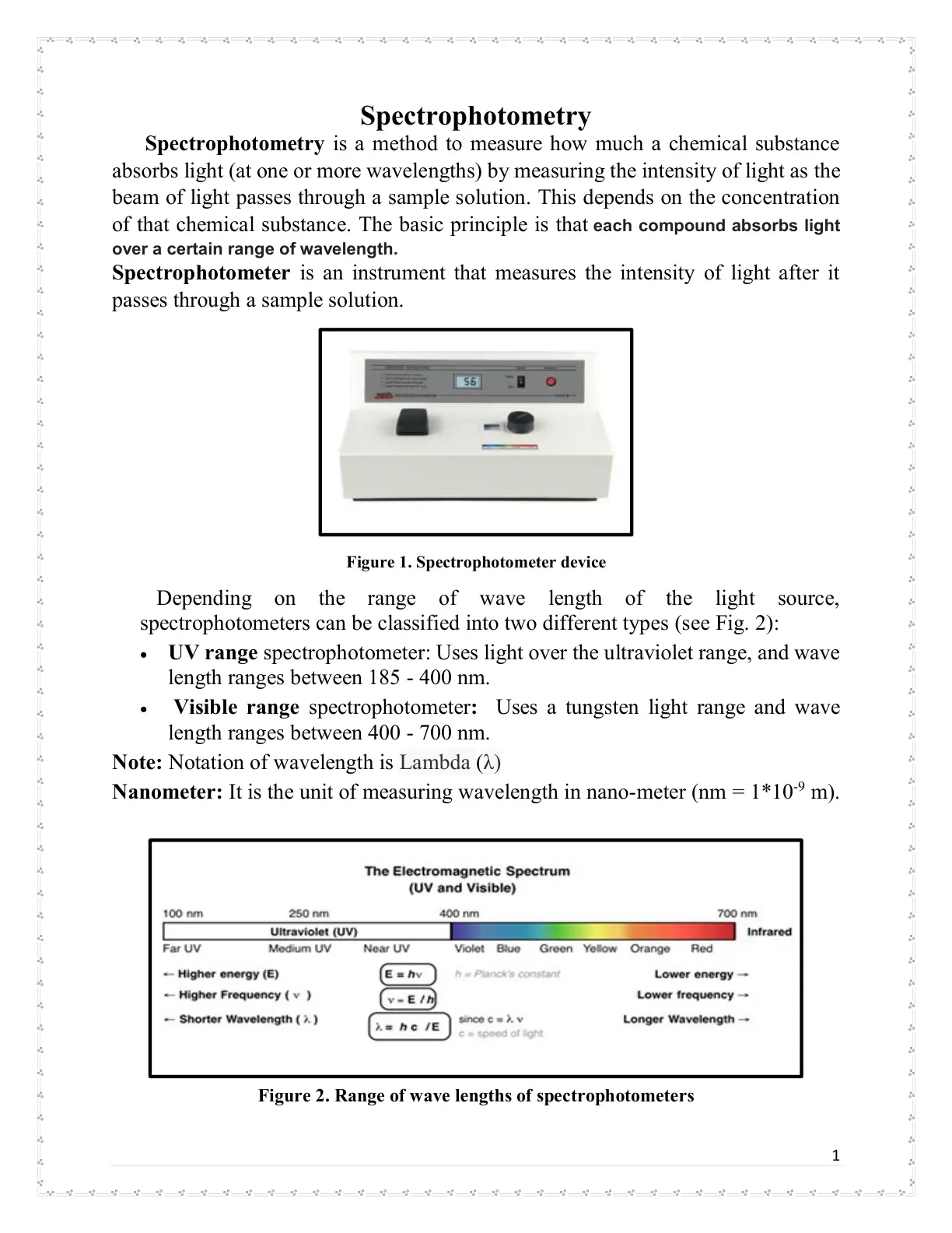غلاف تقرير Spectrophotometry