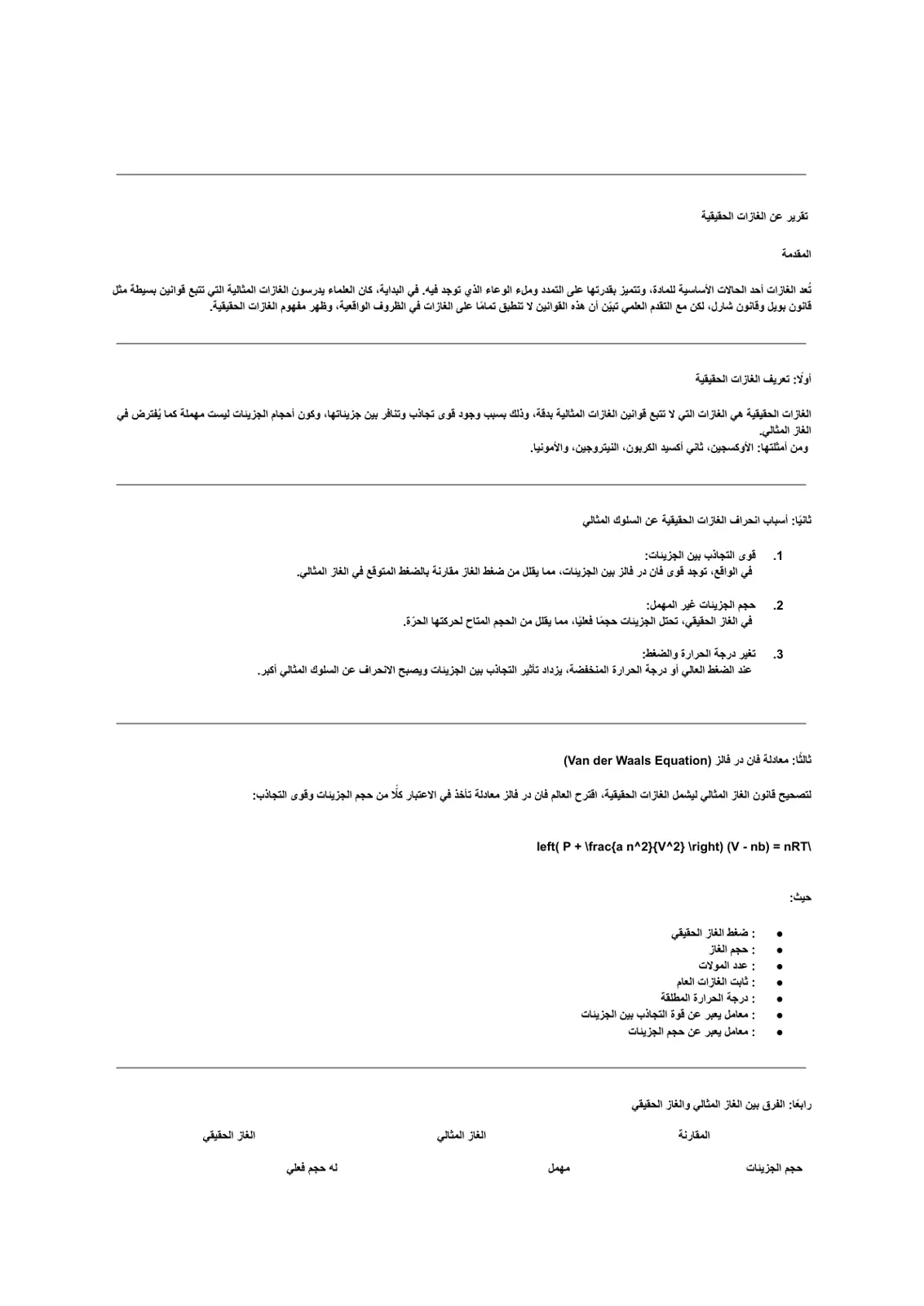 غلاف تقرير تقرير عن الغازات الحقيقية
