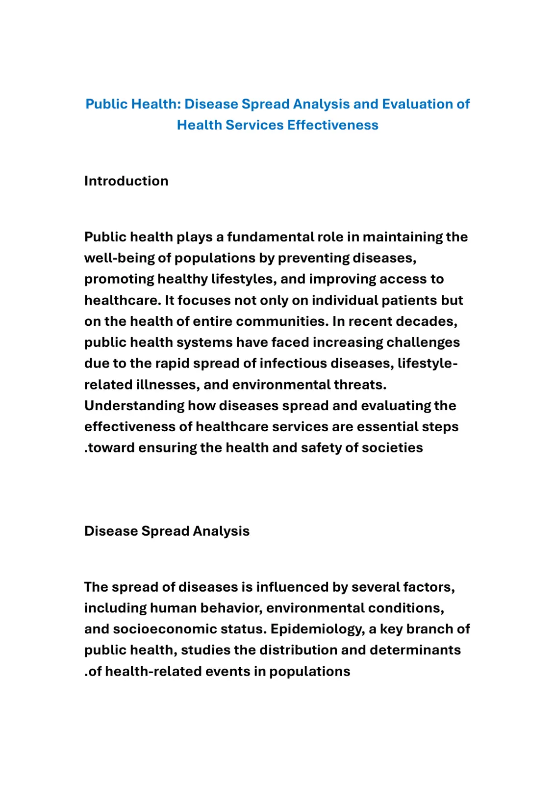 غلاف تقرير Public Health: Disease Spread Analysis and Evaluation of Health Services Effectiveness
