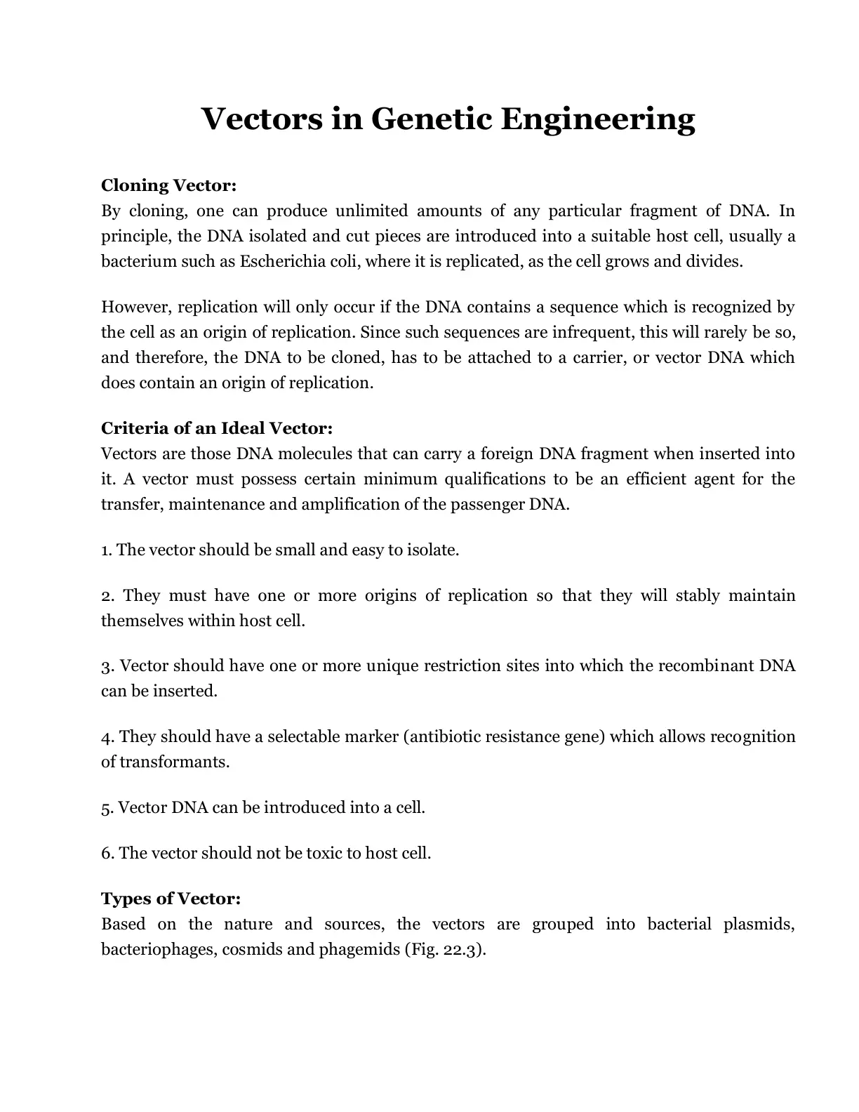 غلاف تقرير Vectors in Genetic Engineering