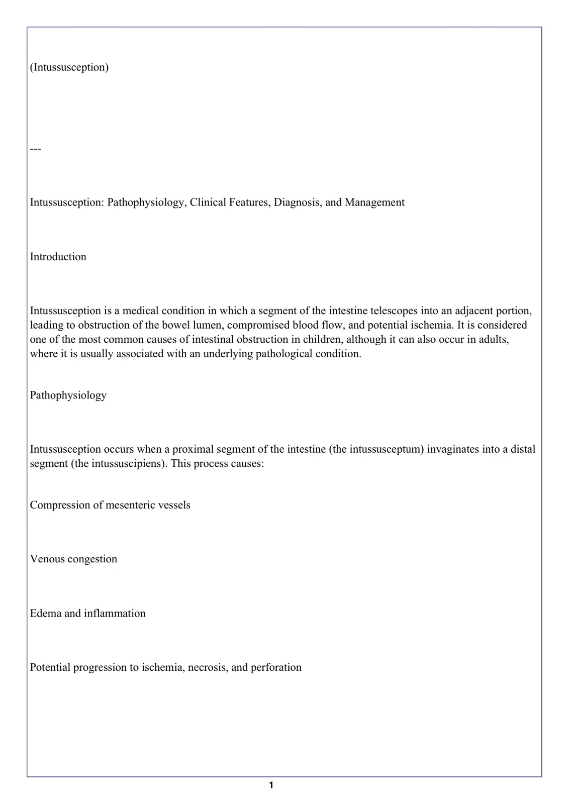 غلاف تقرير Intussusception: Pathophysiology, Clinical Features, Diagnosis, and Management