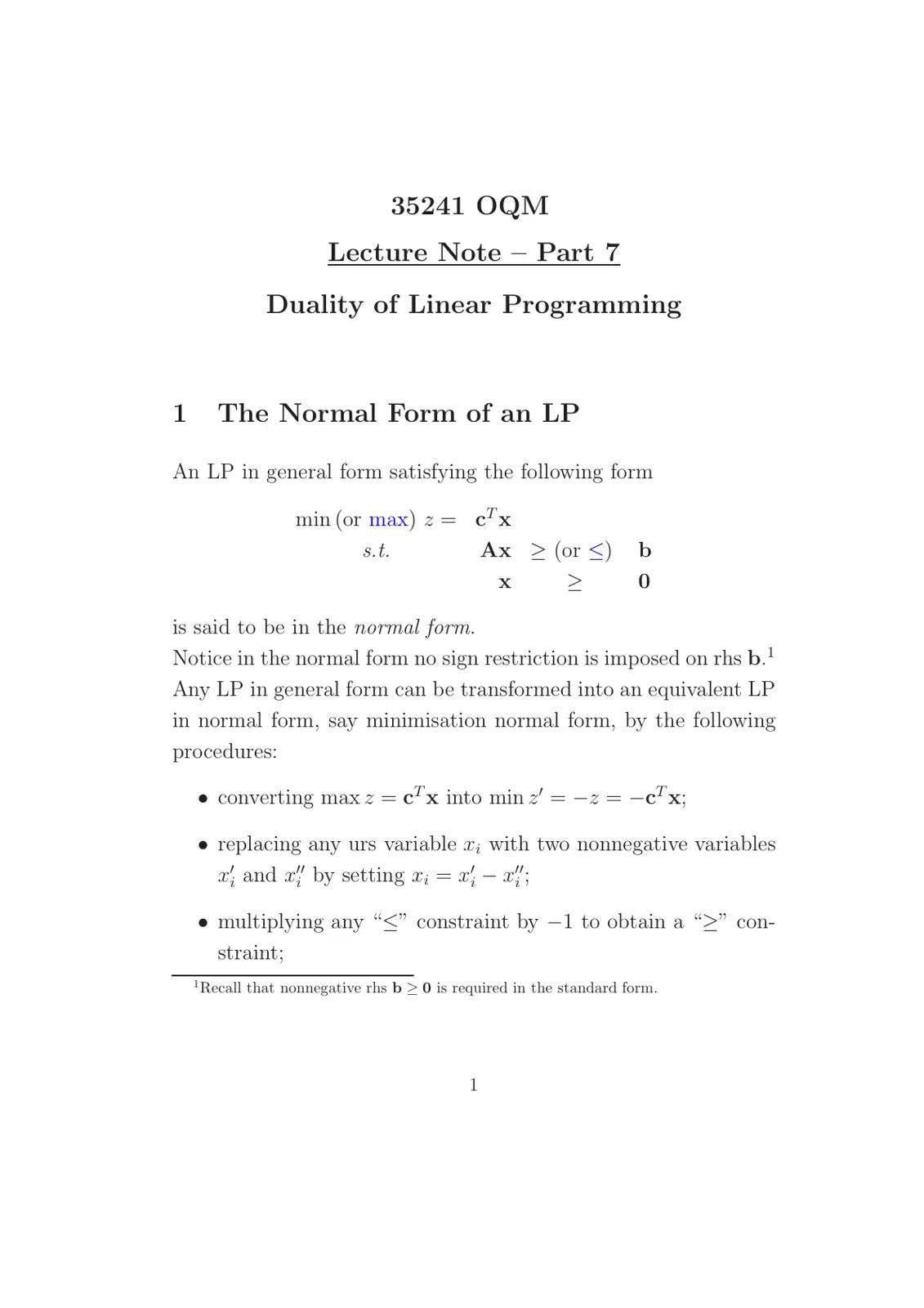 غلاف تقرير Duality of Linear Programming