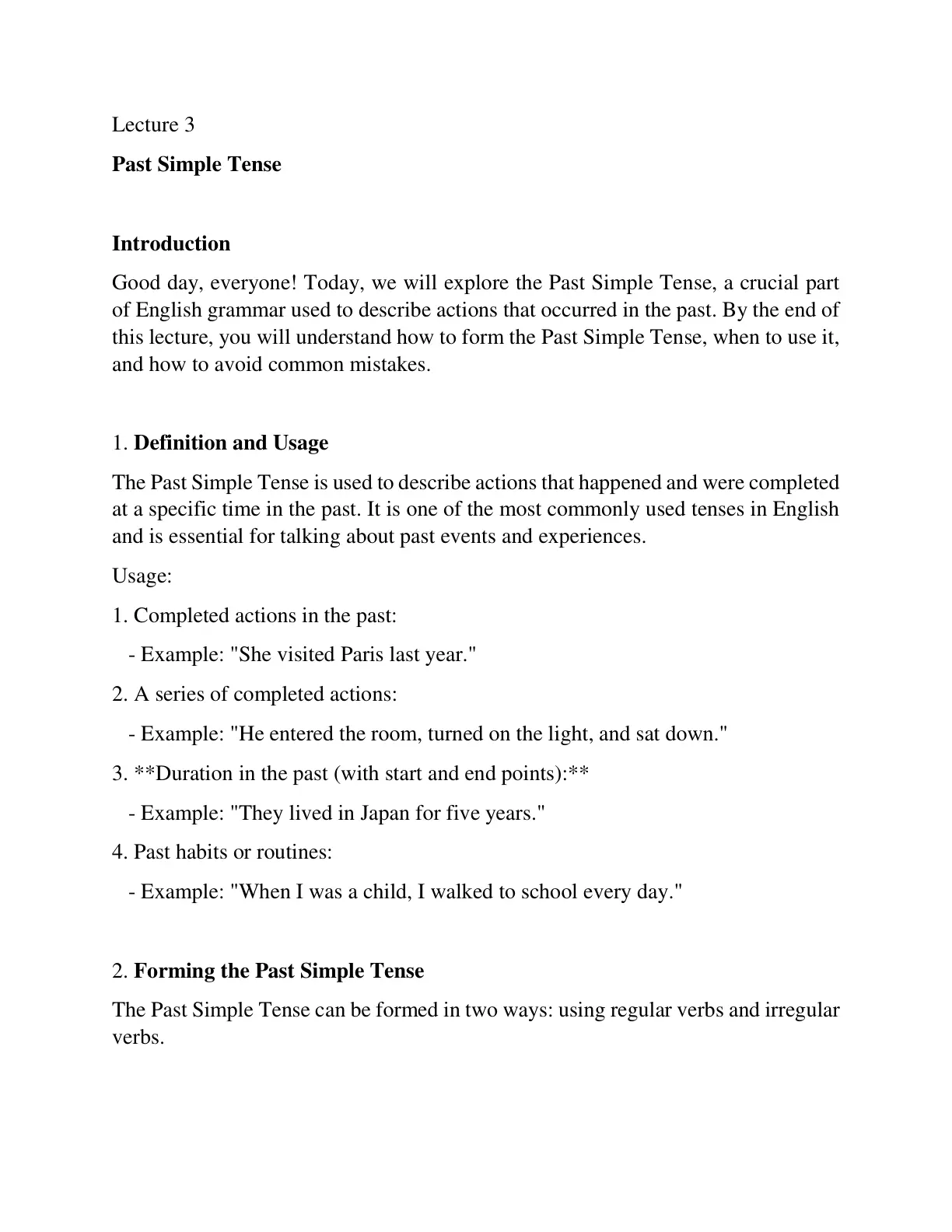 غلاف تقرير Lecture 3 - Past Simple Tense