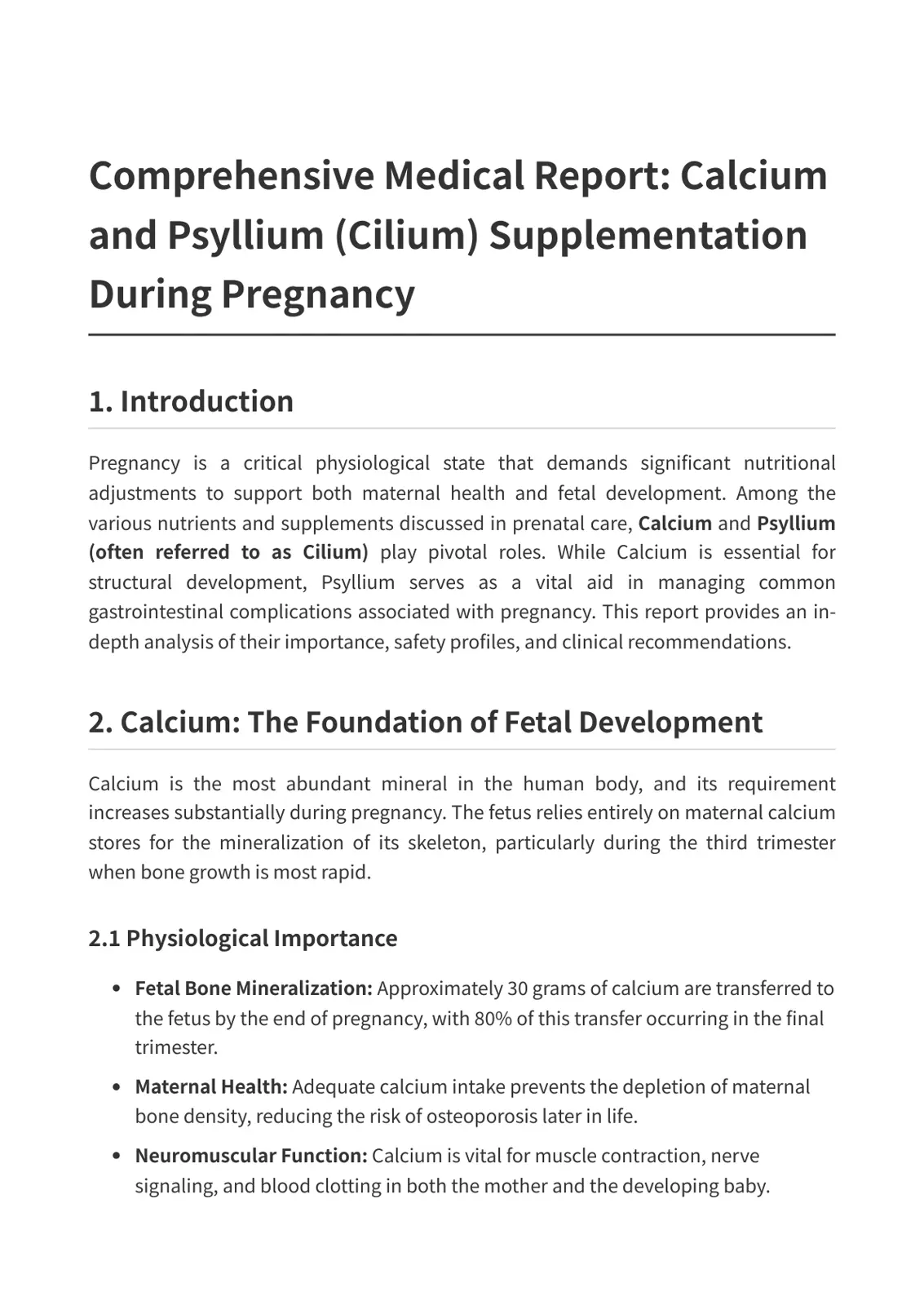 غلاف تقرير Comprehensive Medical Report: Calcium and Psyllium (Cilium) Supplementation During Pregnancy