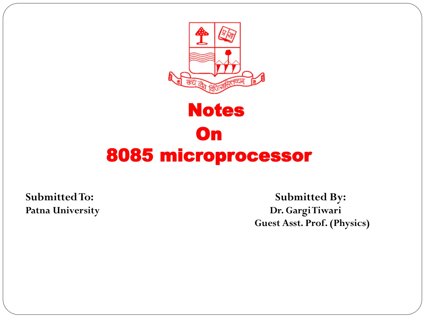 غلاف تقرير Notes on 8085 Microprocessor