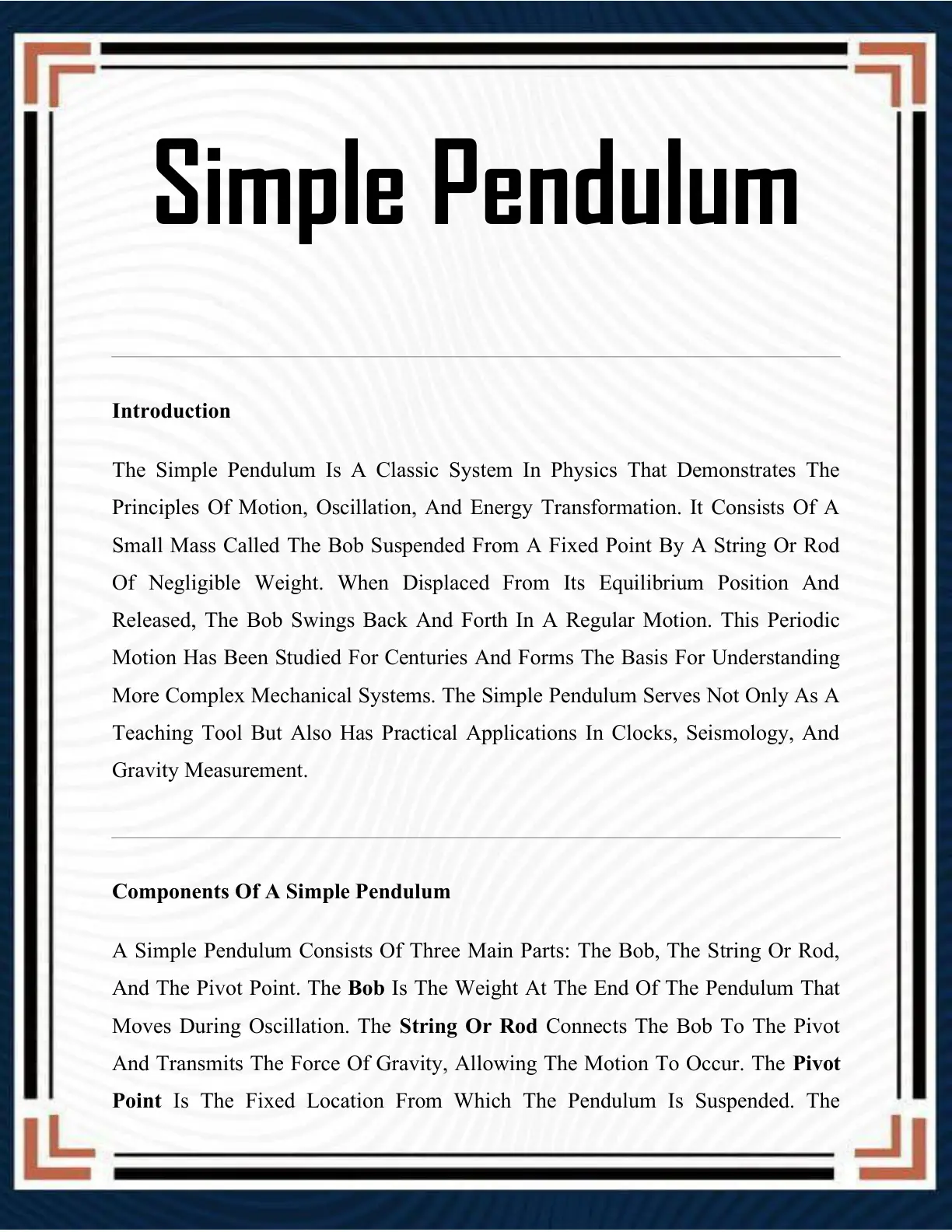 غلاف تقرير Simple Pendulum