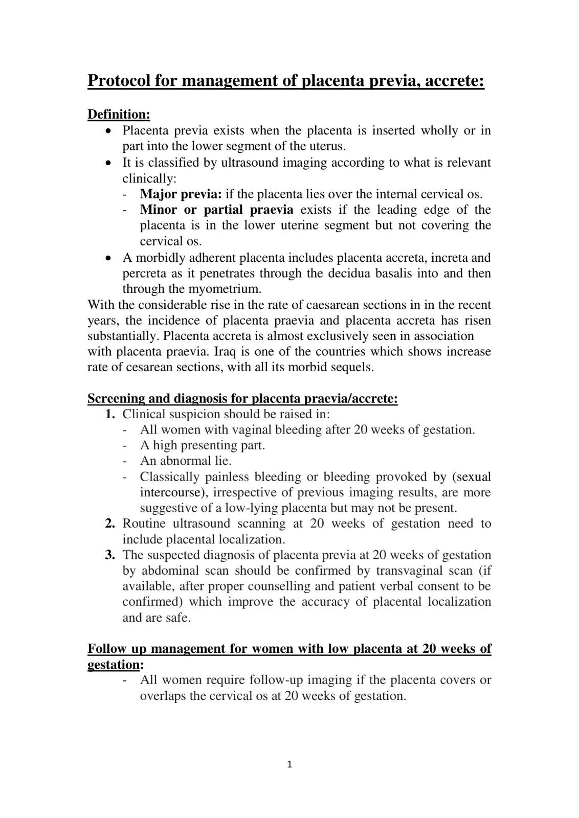 غلاف تقرير Protocol for Management of Placenta Previa, Accreta
