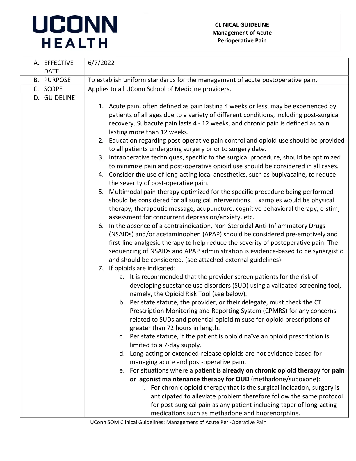 غلاف تقرير Management of Acute Perioperative Pain