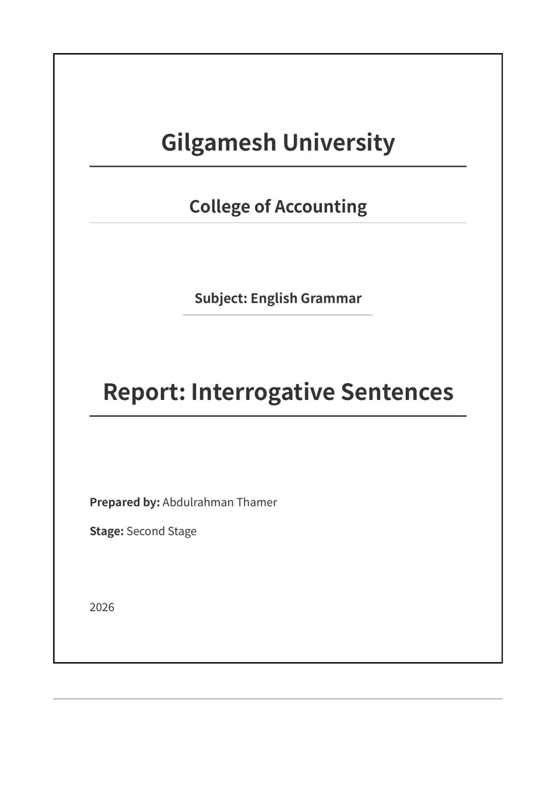غلاف تقرير Report: Interrogative Sentences