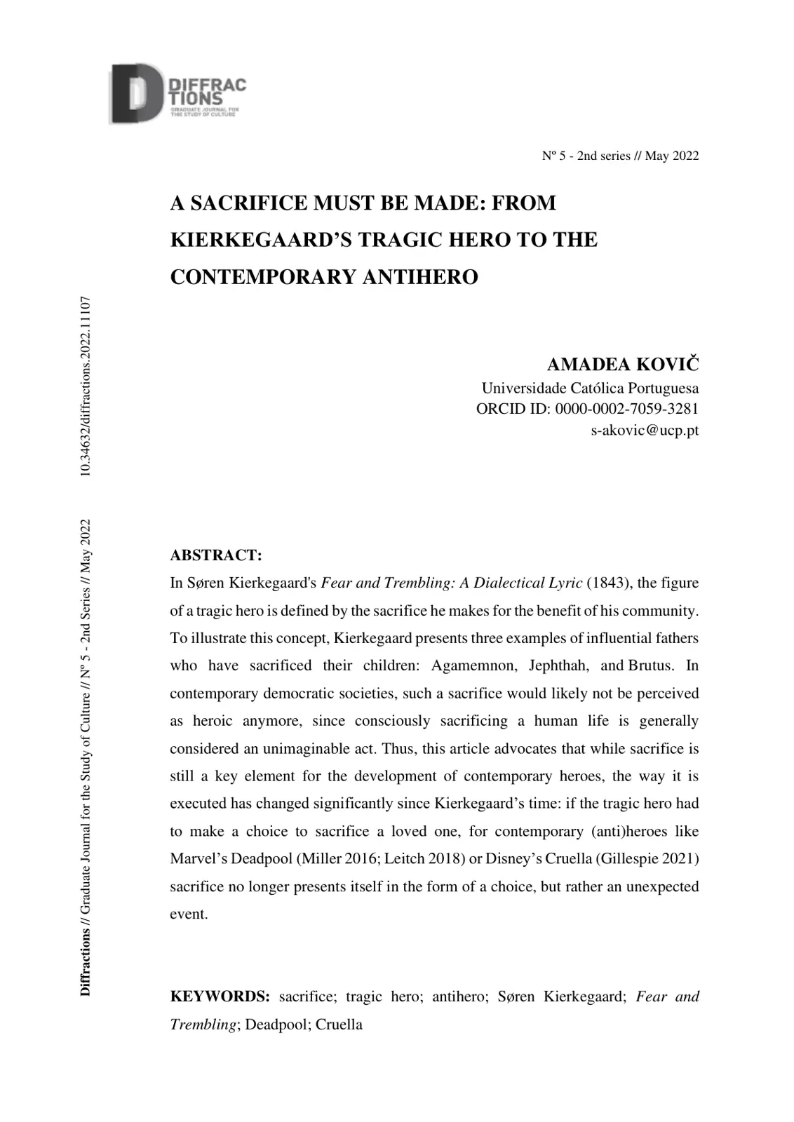 غلاف تقرير A Sacrifice Must Be Made: From Kierkegaard's Tragic Hero to the Contemporary Antih ero