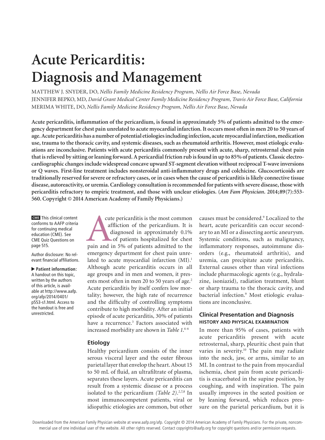 غلاف تقرير Acute Pericarditis: Diagnosis and Management