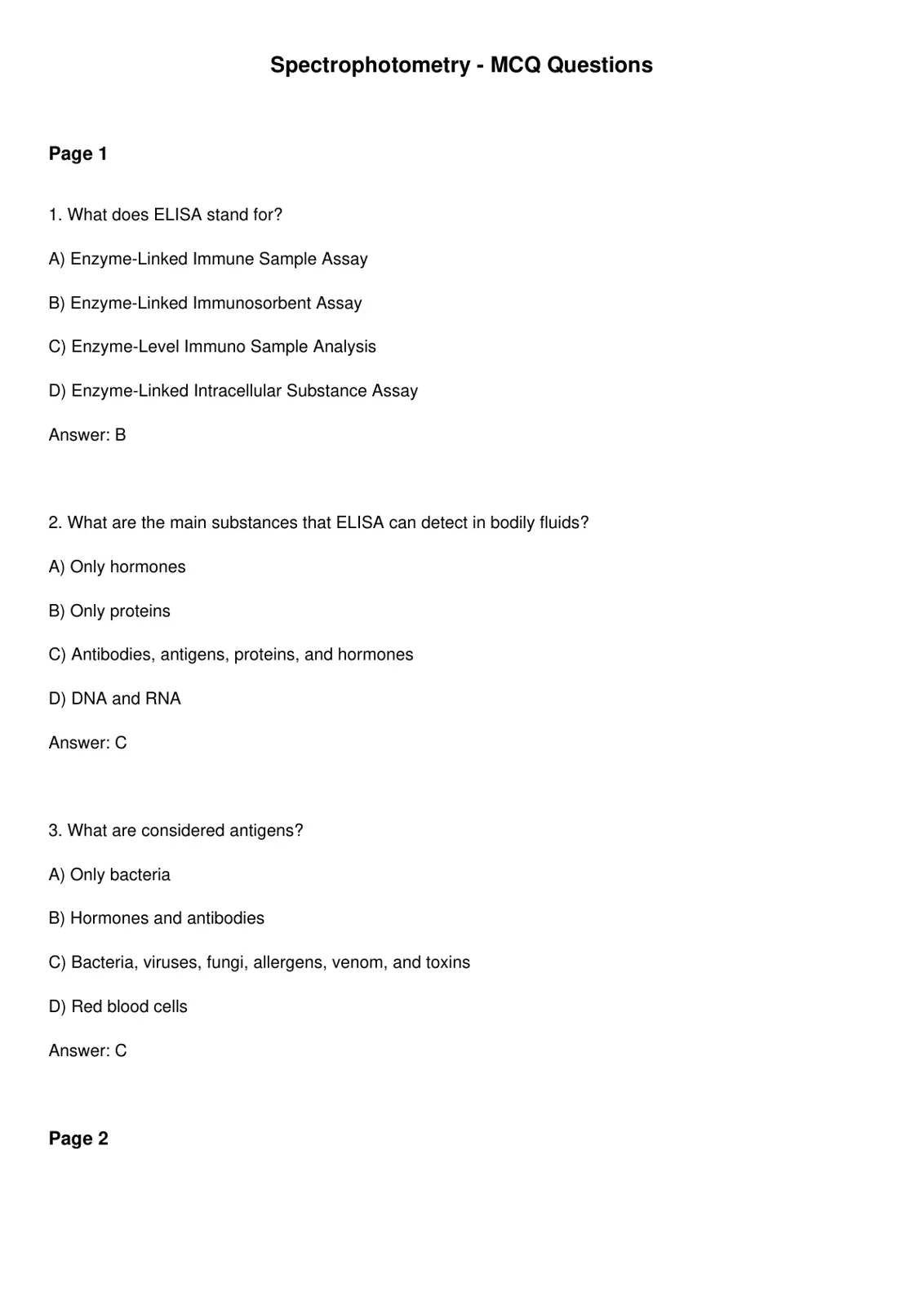غلاف تقرير Spectrophotometry - MCQ Questions
