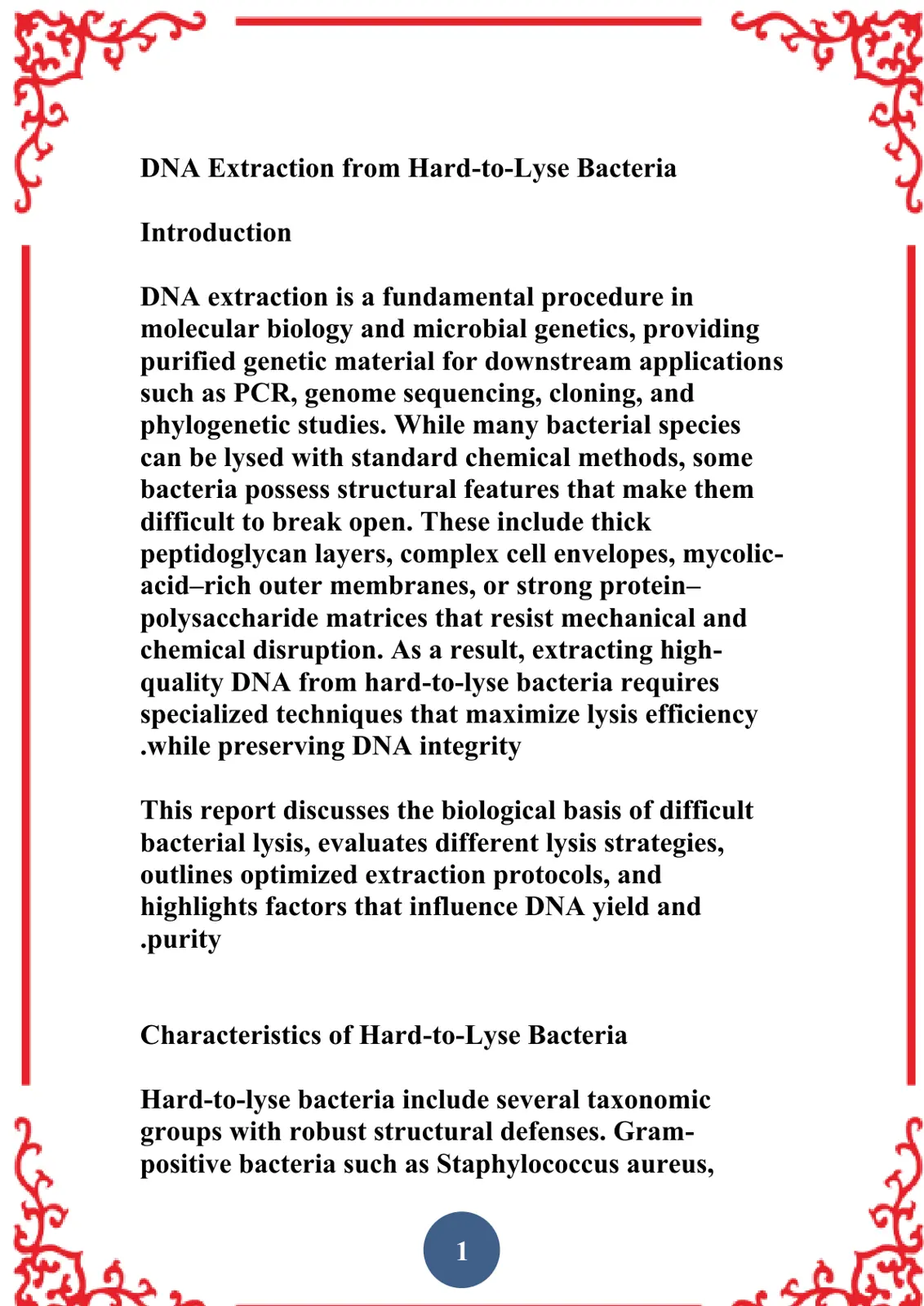 غلاف تقرير DNA Extraction from Hard-to-Lyse Bacteria