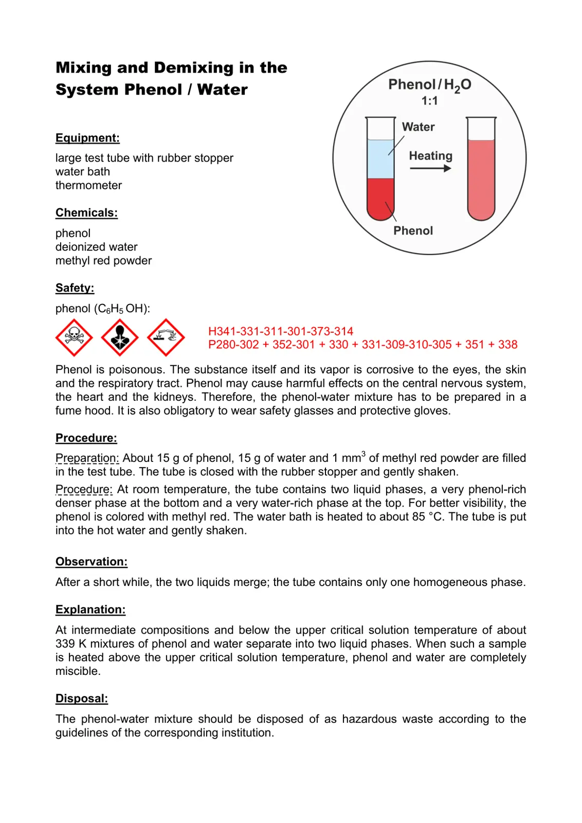 غلاف تقرير Mixing and Demixing in the System Phenol/Water