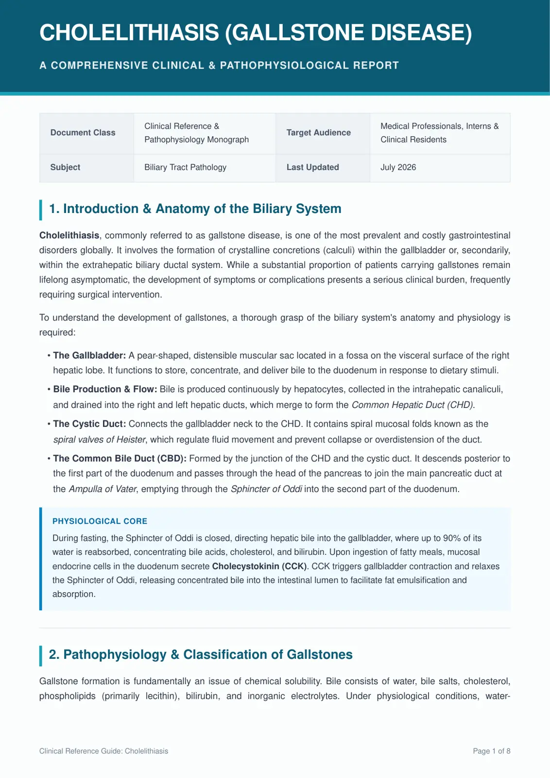 غلاف تقرير Cholelithiasis (Gallstone Disease): A Comprehensive Clinical & Pathophysiological Report