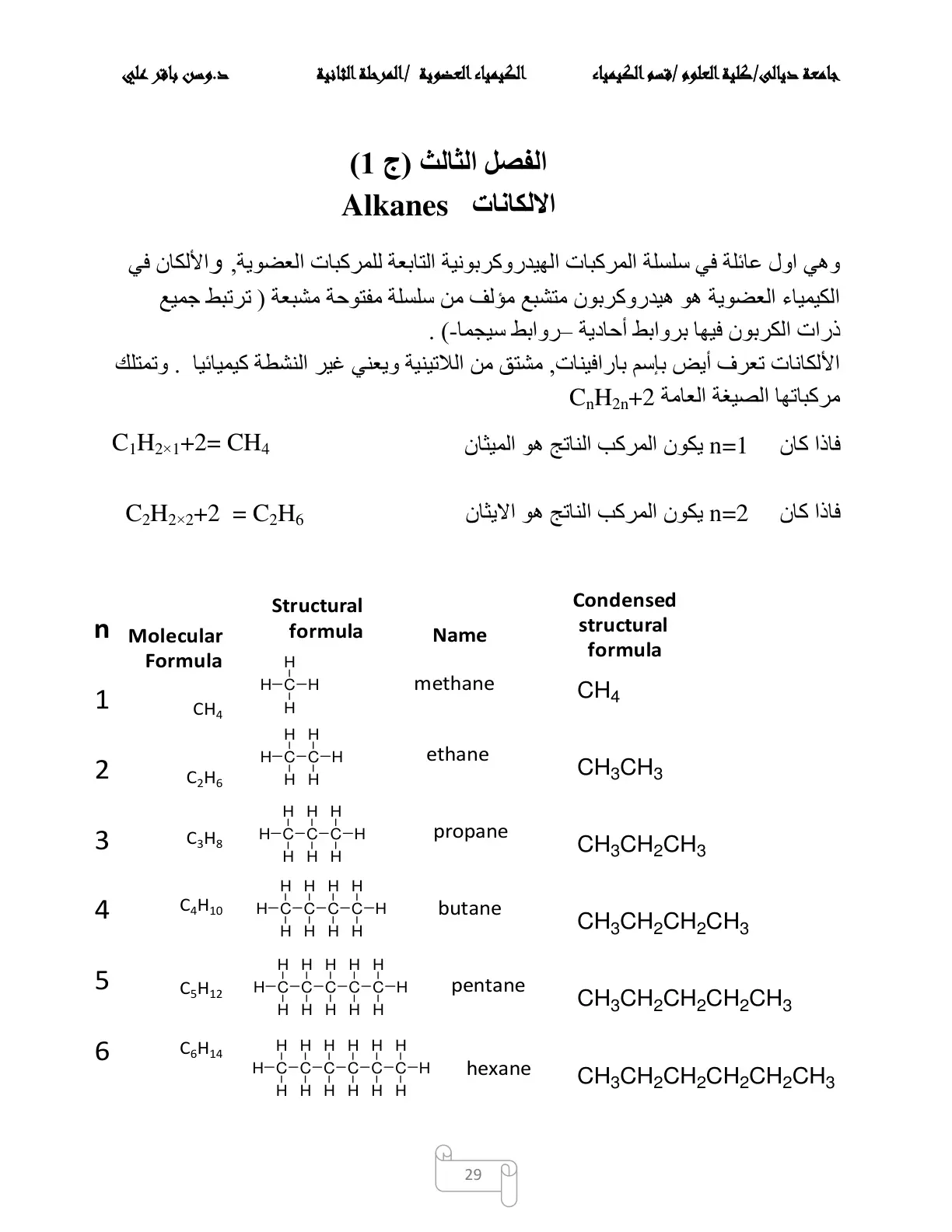 غلاف تقرير الكيمياء العضوية – الفصل الثالث: الألكانات